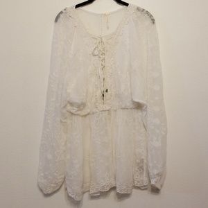 Free People white gauzy lace-up front tunic
